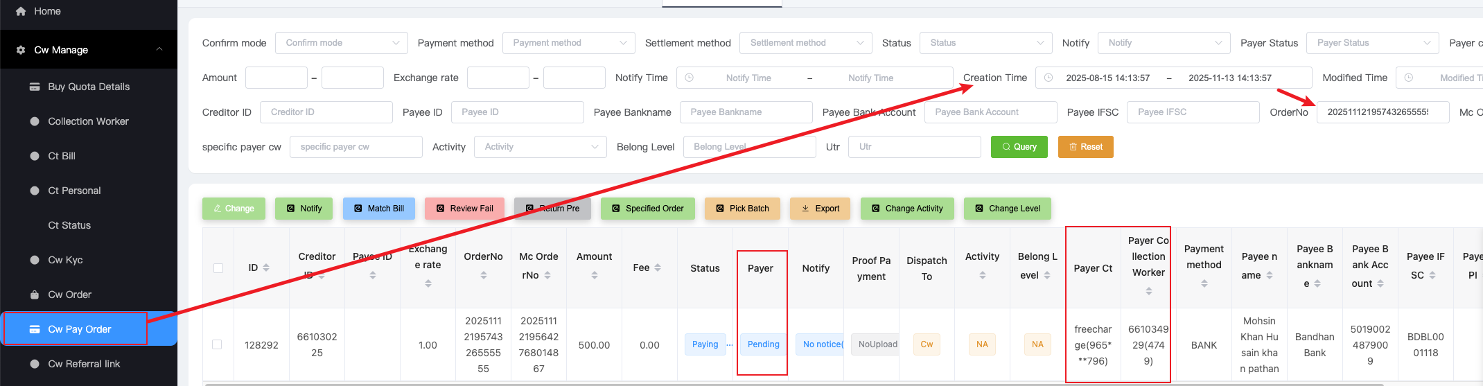 CW Cw Pay Order Detail